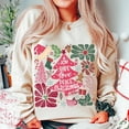thumbnail image 1 of Joy Hope Love Peace Christmas Sweater, Boho Floral Holiday Shirt, Pink Coquette Christmas Tree, Girly Brushstroke Christmas Top, 1 of 5