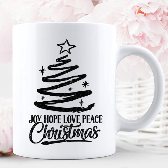 Joy Hope Love Peace Christmas Xmas Tree Vacation Cool Ceramic Mug Graphic Coffee Mugs White Cups Tea Tops Custom Novelty 11 Oz 15 Oz