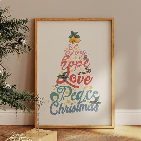 Joy Hope Love Peace Print, Pastel Decor, Groovy Retro Wall Art, Cozy Winter Decor, Wall Art, Modern Wall Decor, 16x24 UNFRAMED