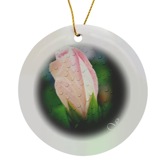 3drose, Joy Inspirational Flower, Circle Porcelain Ornament