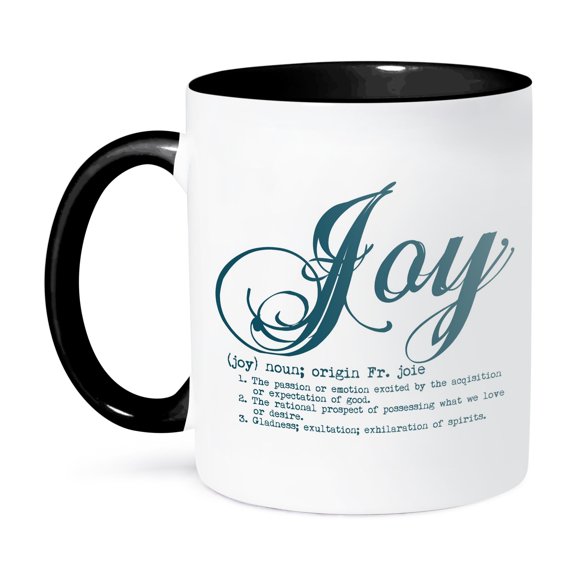 3dRose, Joy inspirational word with definition, 15oz Two-Tone Black Mug