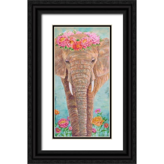 Joy, Julie 11x18 Black Ornate Wood Framed with Double Matting Museum Art Print Titled - Zen Elephant