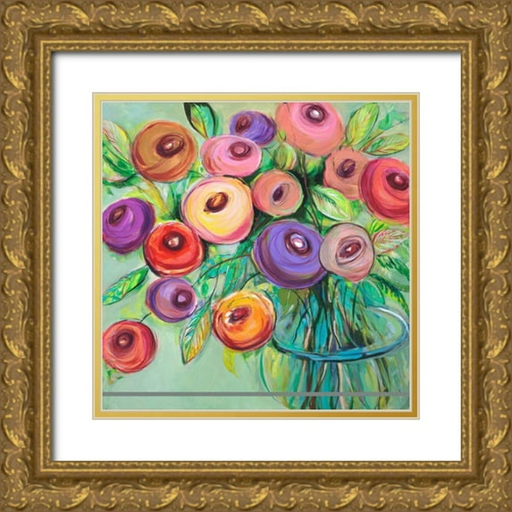 Joy, Julie 20x20 Gold Ornate Wood Framed with Double Matting Museum Art Print Titled - Flower Bliss I