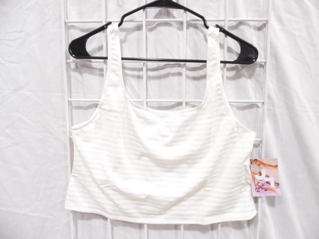 Joy Lab Women's Tonal Striped Crop Top Marshmallow Cream XXL JoyLab