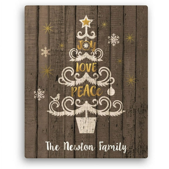 Joy, Love, Peace Tree Personalized 16X20 Canvas, Brown