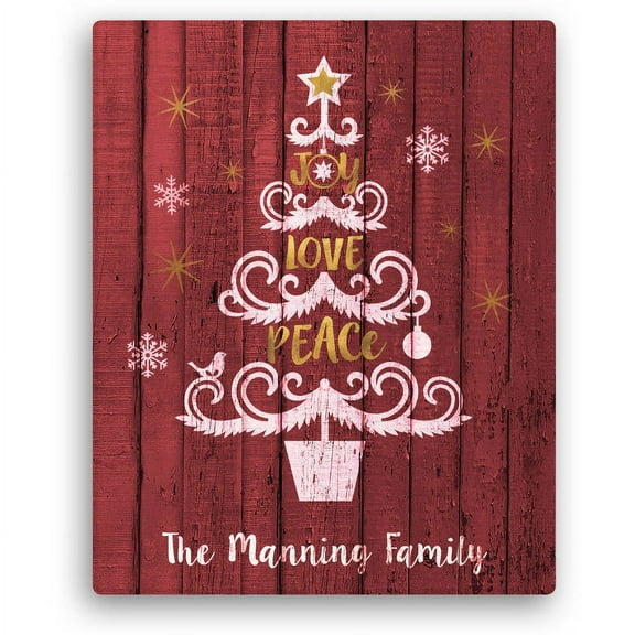 Joy, Love, Peace Tree Personalized 16X20 Canvas, Red