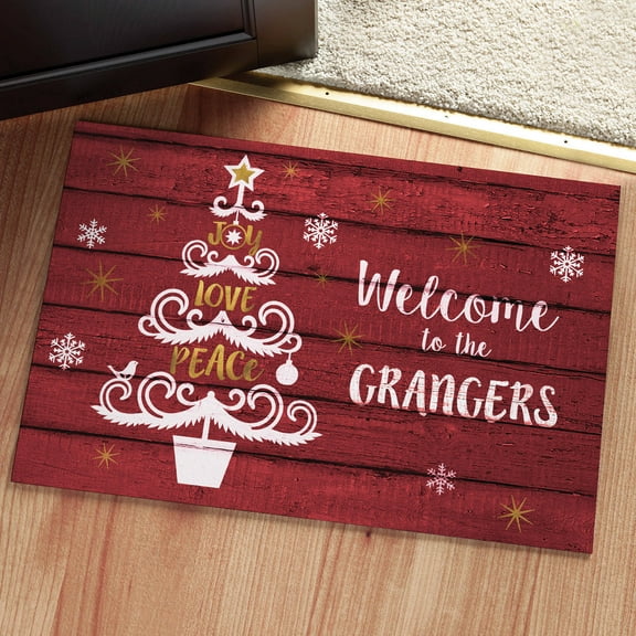 Joy, Love, Peace Tree Personalized Doormat, Red