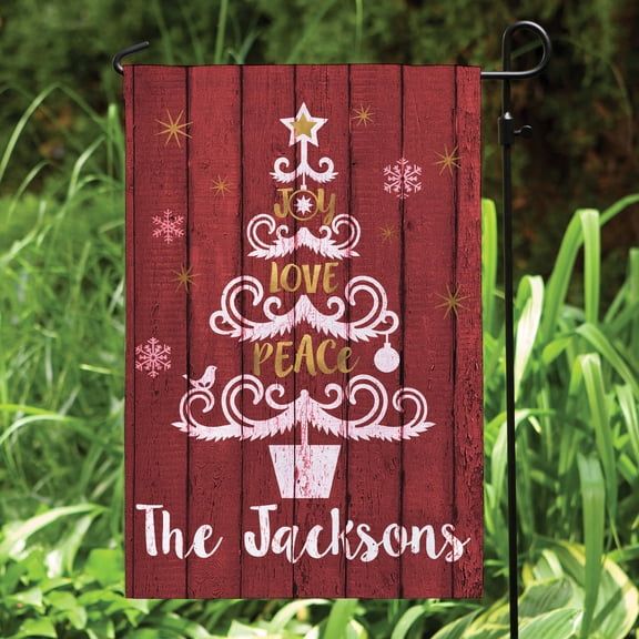 Joy, Love, Peace Tree Personalized Garden Flag, Red
