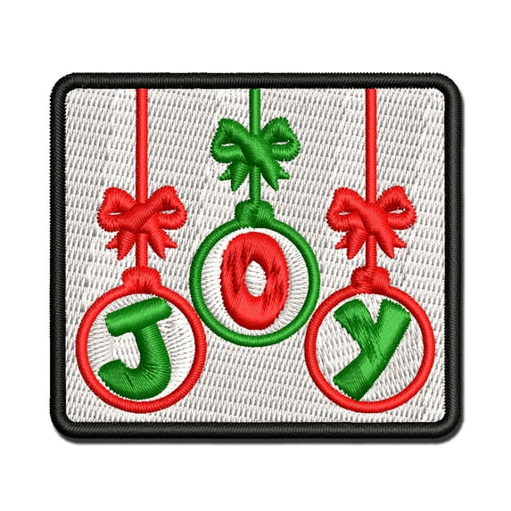 Joy Ornaments Christmas Applique Multi-Color Embroidered Hook & Loop Patch - 3 Inch Medium
