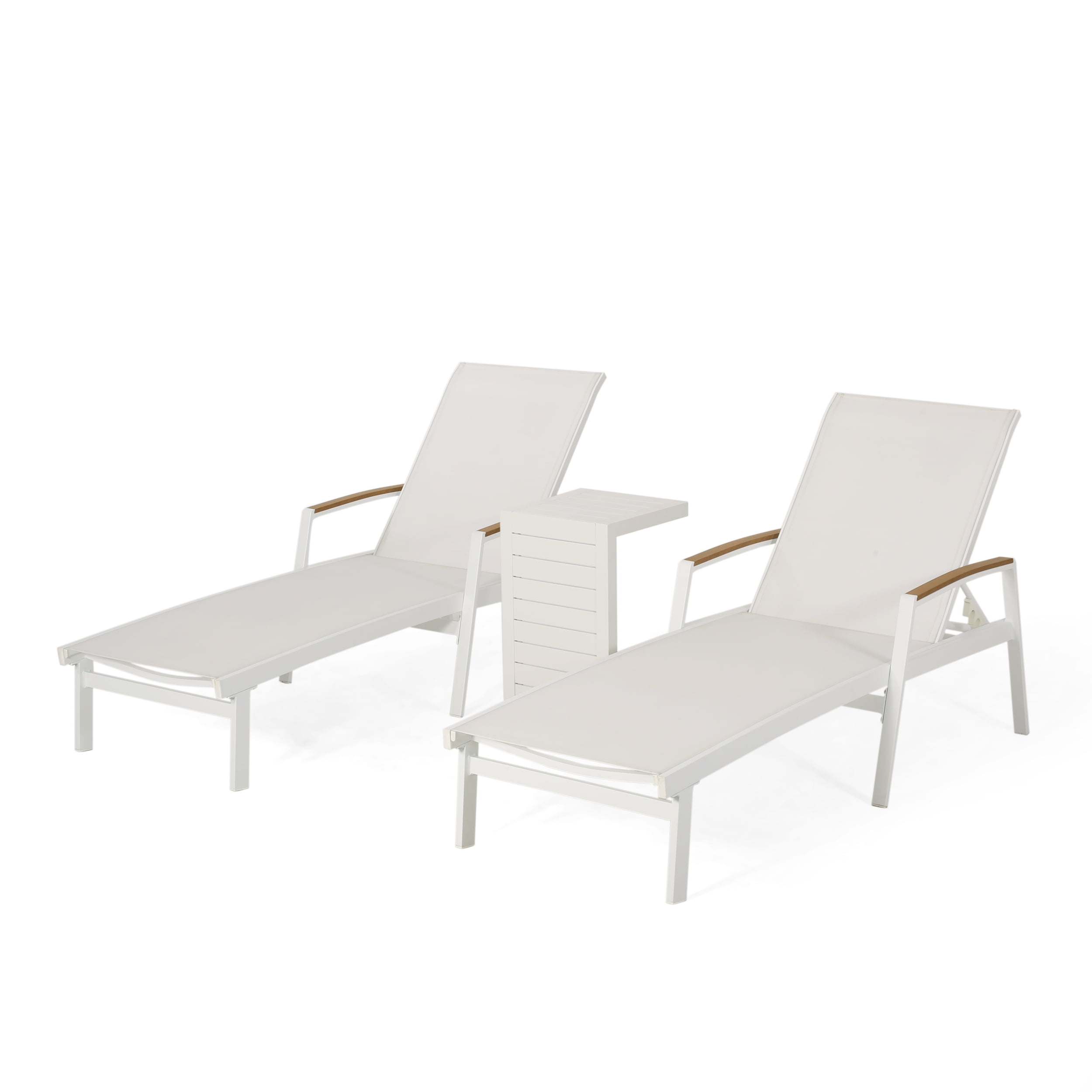 White Aluminum 2-Person Chaise Lounge Set with C-Shaped Table