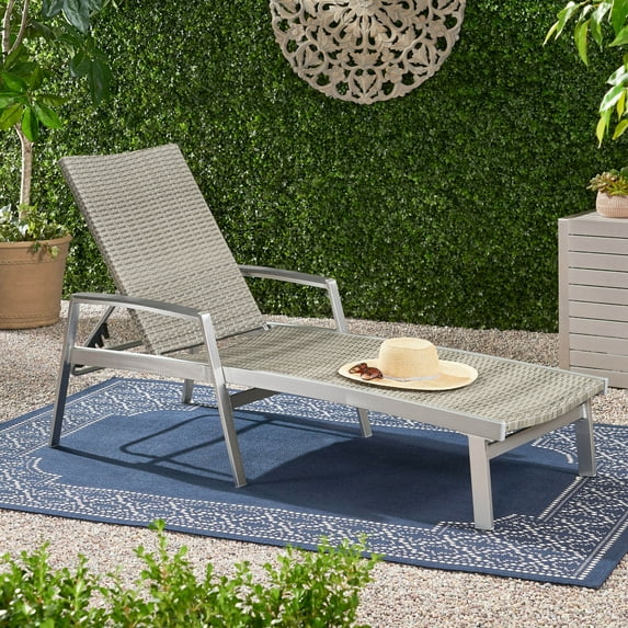 Joy Outdoor Wicker and Aluminum Chaise Lounge, Gray Finish