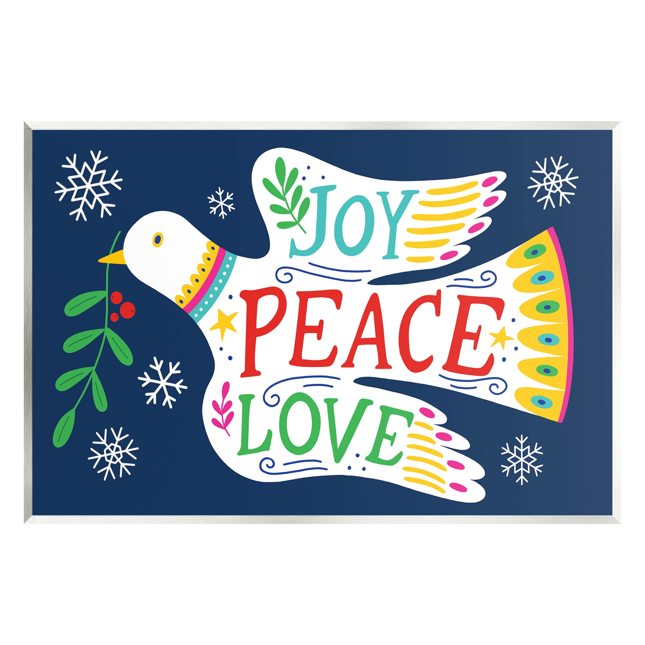 Joy Peace Love Dove Holly Sprig Holiday Graphic Art Unframed Art Print Wall Art