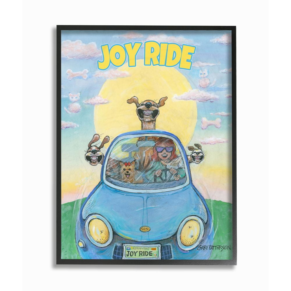 Joy Ride Funny Cartoon Pet Dog Design XXL Framed Giclee Texturized Art by Gary Patterson