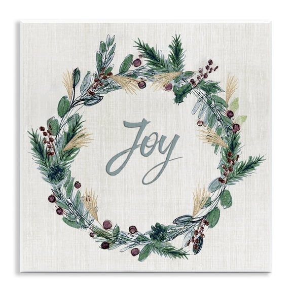 Stupell Industries Joy Seasonal Greenery Wreath Wall Plaque Art, design by Susan Jill, 12 x 12