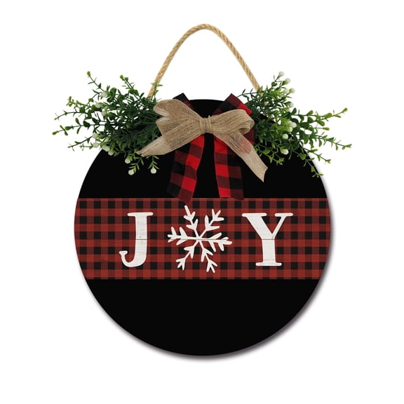 Joy Sign Front for Door Decoration, 11 in Round Wood Wreaths Wall Hanging Outdoor, Farmhouse, Porch, for Spring Summer Fall All Seasons Holiday Christmas