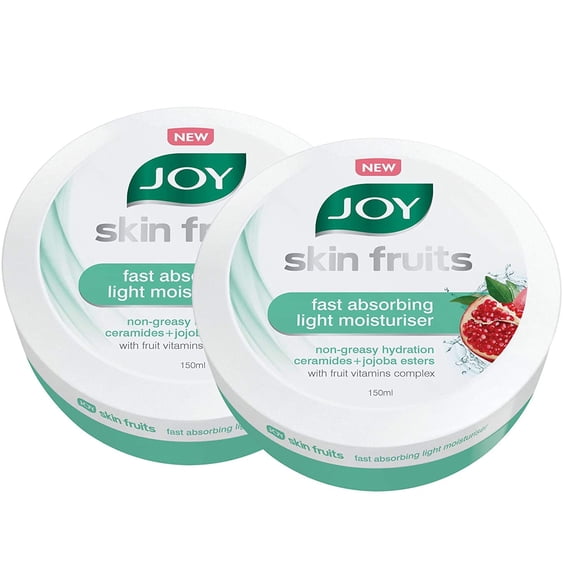 Joy Skin Fruits Fast Absorbing Light Moisturizer With Vitamin Complex, Ceramides And Jojoba Esters, Non-Oily Face Cream - For All Skin Types (Pack Of 2 X 150Ml)