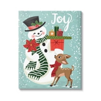 Joy Smiling Snowman Holiday Deer Holiday Graphic Art Gallery Wrapped Canvas Print Wall Art