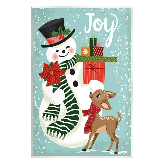 Joy Smiling Snowman Holiday Deer Holiday Graphic Art Unframed Art Print Wall Art