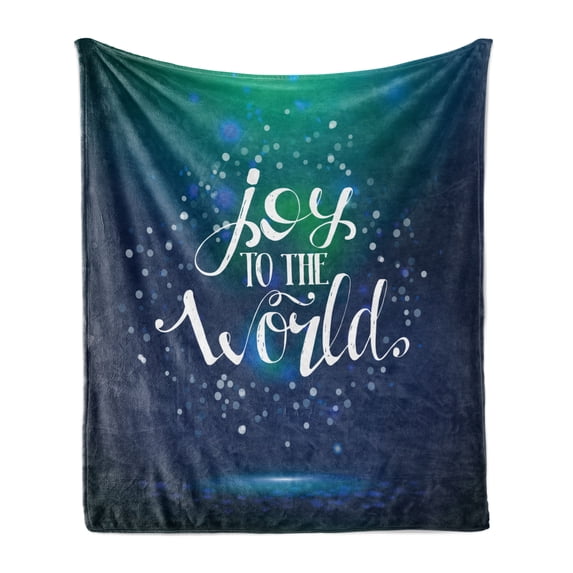 Joy Soft Flannel Fleece Blanket, Christmas Lettering Dotted Blurred Background Joy to the World Calligraphy Modern, Cozy Plush for Indoor and Outdoor Use, 60" x 80", Dark Blue White, by Ambesonne