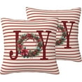 thumbnail image 1 of Joy Stripes Throw Pillow Covers 20x20 Inch Set of 2, Merry Christmas Wreath Joy Pillow Cases Xmas Holiday Red Stripes Pillowcase Home Decorative Cushion Covers for Sofa Couch Bed Living Room, 1 of 7