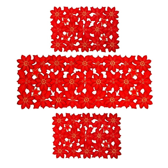 Joy Table Runner Placemat Set. Set of 6 - Red