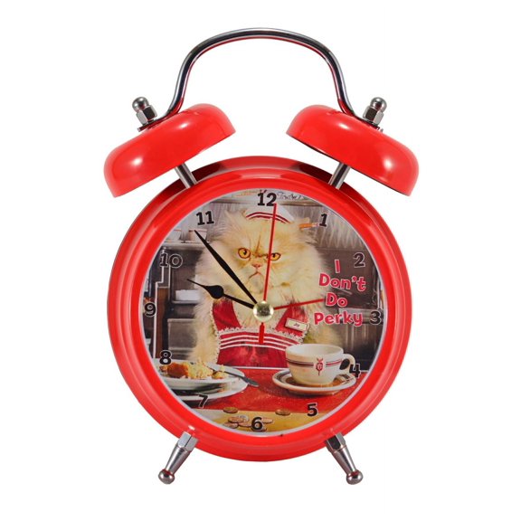Joy The Cat Don't Do Perky Bright Red 6 x 5 Metal Wacky Waker Alarm Clock