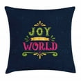 thumbnail image 1 of Joy Throw Pillow Cushion Cover, Ornamental Christmas Themed Swirls and Curlicues Background Hand Lettering Pattern, Decorative Square Accent Pillow Case, 16 X 16 Inches, Multicolor, by Ambesonne, 1 of 2