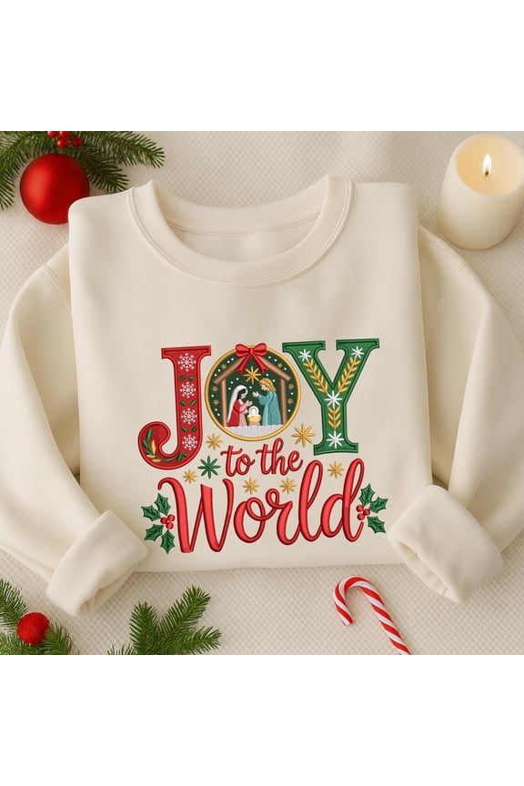 Joy To The World Embroidered Sweatshirt, Merry Christmas Embroidery Shirt, Christmas Jesus Shirt Idea, Religious Design, Winter Gift