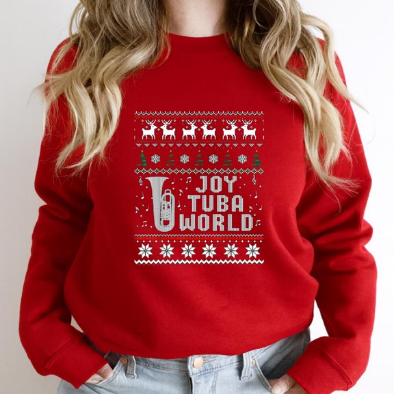 Joy To The World Funny Tuba Christmas Ugly Sweater Holiday Graphic SW9879 Unisex Sweatshirt, Up to Size 5XL