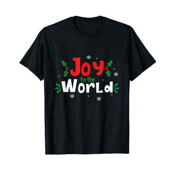 Joy To The World Poinsettia Leave Flower Christmas Black T-Shirt