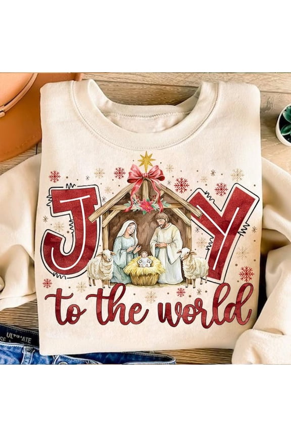 Joy To The World Sweater, Nativity Scene Oh Holy Night Coquette Baby Jesus Christmas Sweatshirt