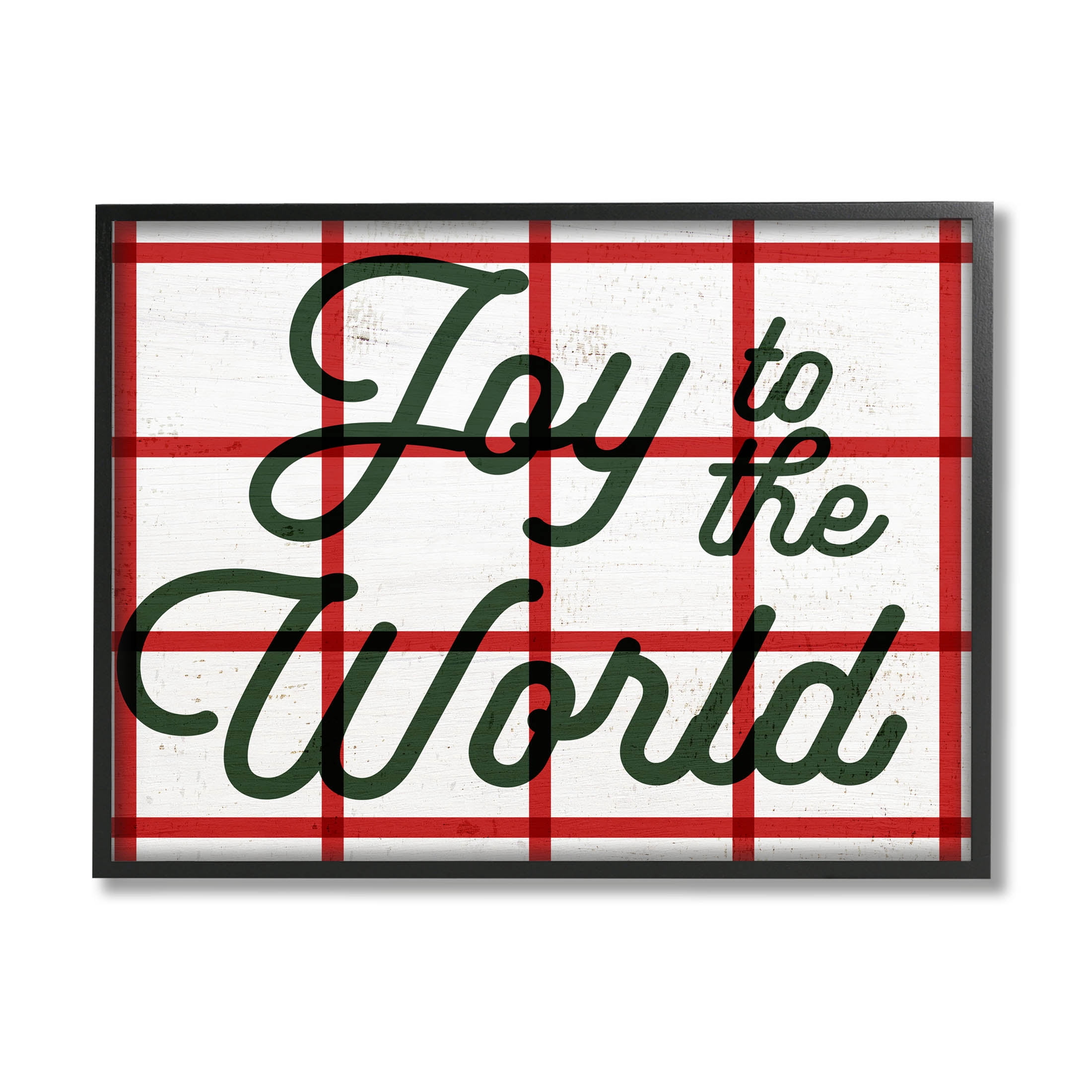 Joy To The World Tartan Phrase Holiday Graphic Art Black Framed Art Print Wall Art
