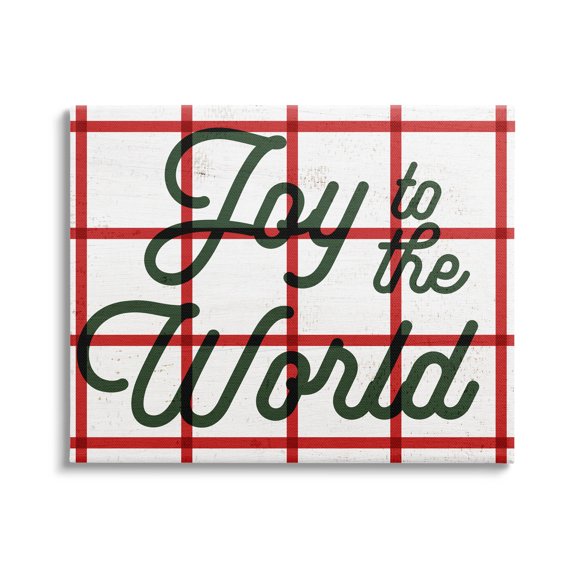 Joy To The World Tartan Phrase Holiday Graphic Art Gallery Wrapped Canvas Print Wall Art