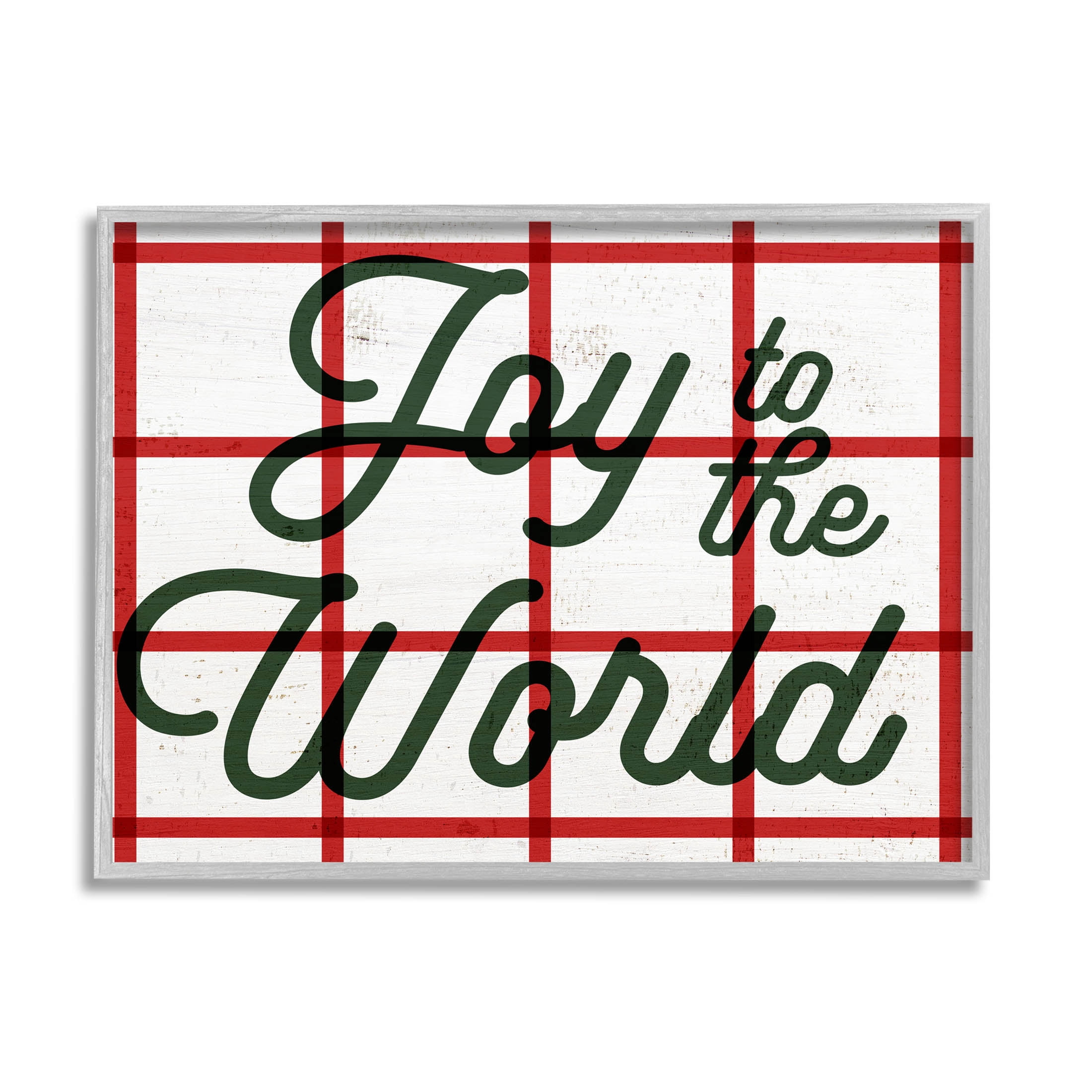 Joy To The World Tartan Phrase Holiday Graphic Art Gray Framed Art Print Wall Art