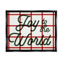 Joy To The World Tartan Phrase Holiday Graphic Art Jet Black Framed Art Print Wall Art