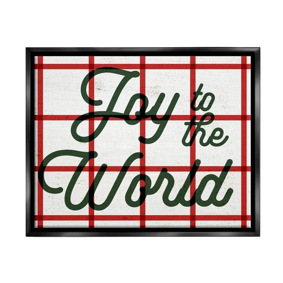 Joy To The World Tartan Phrase Holiday Graphic Art Jet Black Framed Art Print Wall Art
