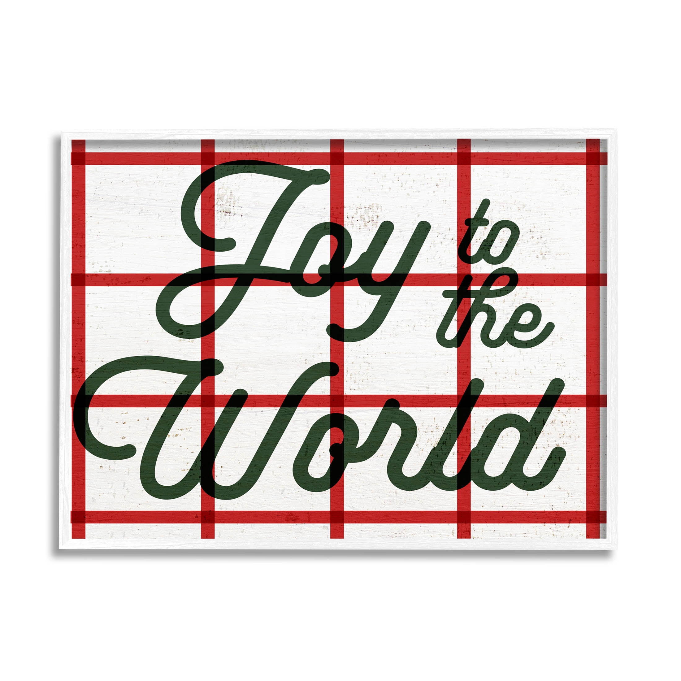 Joy To The World Tartan Phrase Holiday Graphic Art White Framed Art Print Wall Art