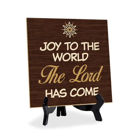 Joy To The World The Lord Has Come 5"x 5" Square Table Sign With Acrylic Easel | Christmas Home Décor
