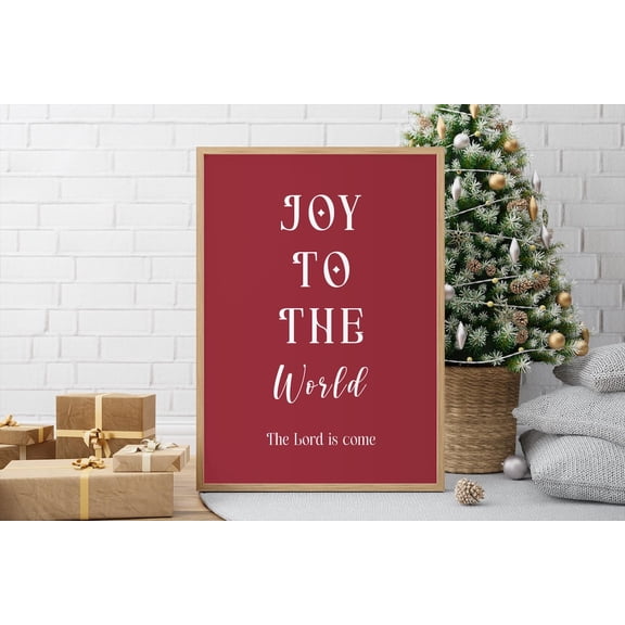 Joy To The World Wall Art Red Christian Decor Lord Is Come Typography Scripture Religious Home Design1 Unframed Paper Print
