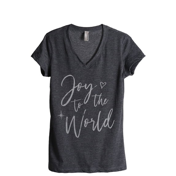 Joy To The World Women's Fashion Relaxed V-Neck T-Shirt Tee Charcoal Grey Large