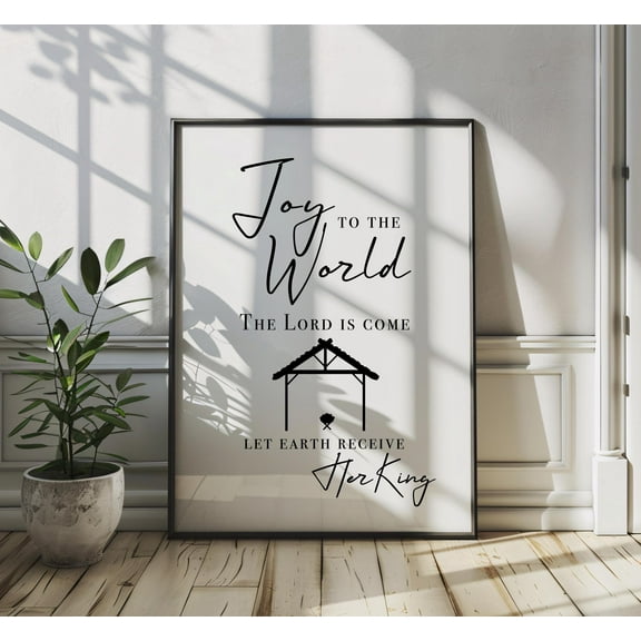 Joy To The World, Christian Kristmas Carol Print, Minimalist Wall Art, Decor, White Aesthetic, Jesus Nativity, Warm Present Vintage UNFRAMED Poster Size 8x12