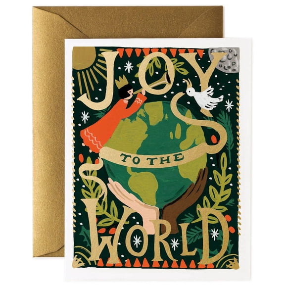 Joy to the World Greeting Card  Colorful Earth Design with Gold Foil  Blank Inside for Personal Messages  Includes Matching Envelope  Perfect for Any Occasion