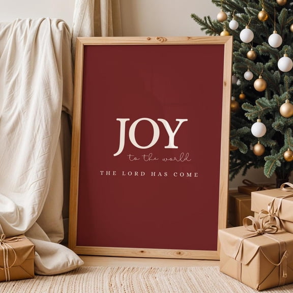 Joy To The World Print, Christian Wall Art, The Lord Has Come Scripture Print,Bible Verse Decor, Red Minimalist Home Decor #133, Unframed Poster Size 8x12