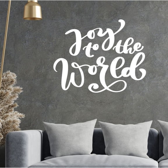 Joy to the World Winter Wall Decal Sticker – Christmas Holiday Vinyl Wall Art, Removable Festive Home, Living Room, or Office Décor, 18x14-Inch, White