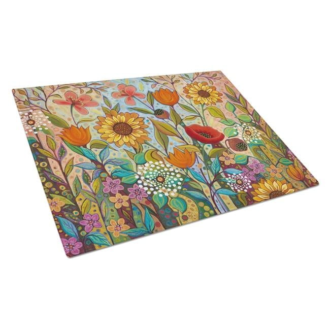 Large Colorful Floral Tempered Glass Cutting Board