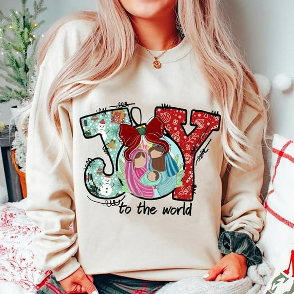Joy to the World Christmas Sweatshirt, Nativity Scene Jesus Crewneck, Christian Oh Holy Night Coquette Sweater