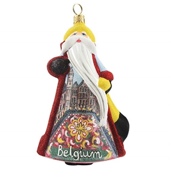 Joy to the World Glitterazzi Belgium Santa Polish Glass Christmas Ornament