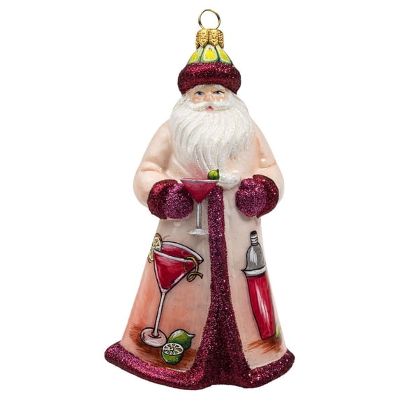 Joy to the World Glitterazzi Cosmopolitan Santa Polish Glass Christmas Ornament