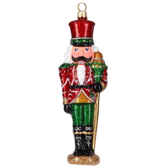 Joy to the World Glitterazzi Metallics Red & Green Nutcracker Polish Glass Ornament