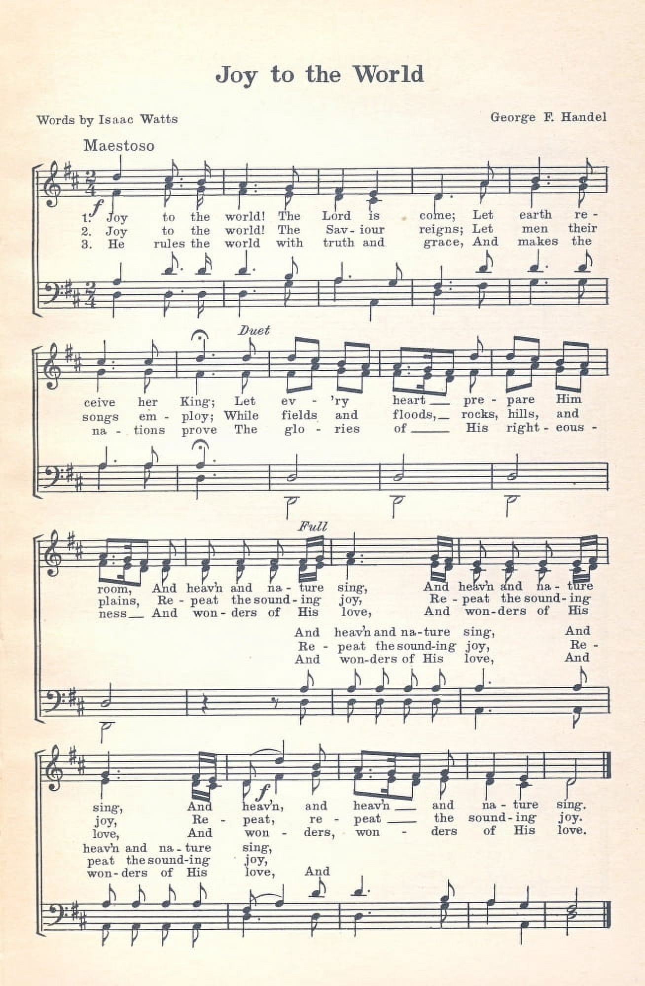 Joy to the World Handel (1685-1759) & Watts (1674-1748) Nols Christmas Carols 1932 Canvas Art - (18 x 24)